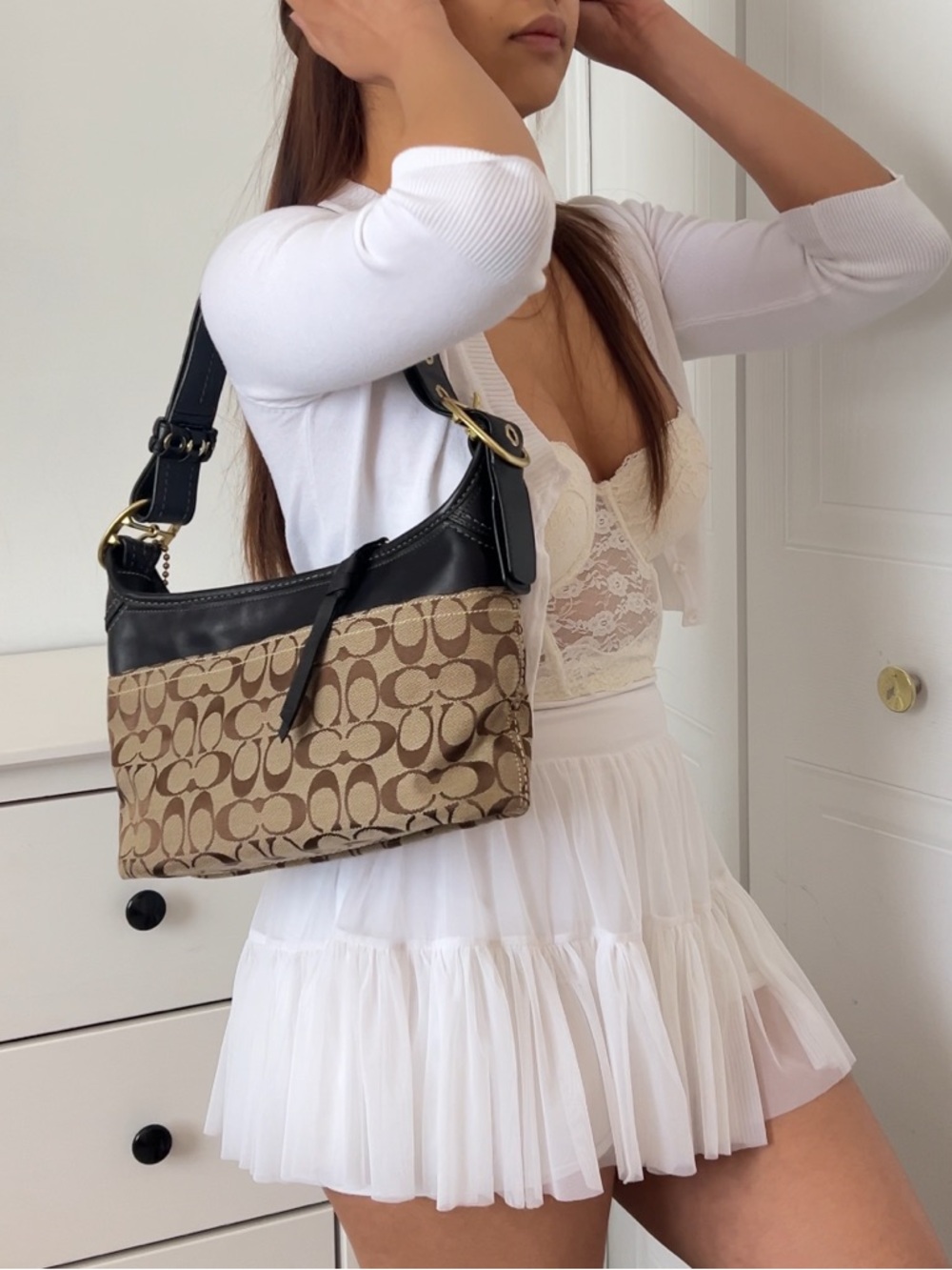 Coach Signature Canvas and Leather Shoulder Bag in Brown and Black - Picture 3 of 12